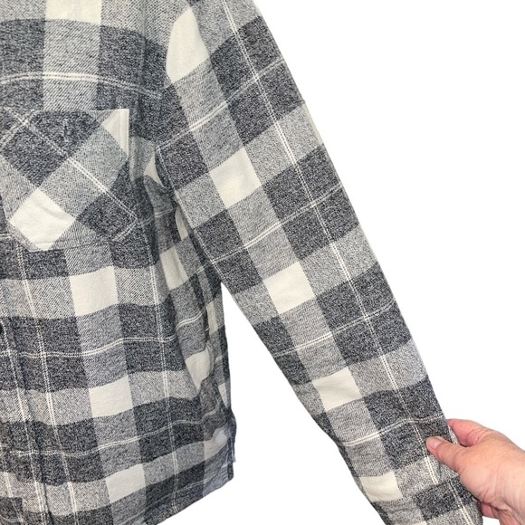 Original Weatherproof Vintage Shacket M Gray White Plaid Button Up Sherpa Lined - Picture 6 of 13